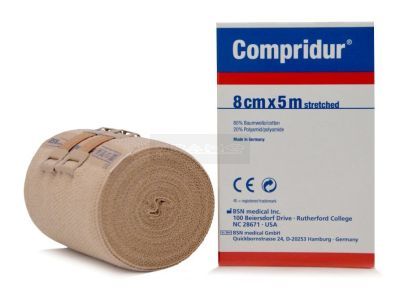 Compridur 8 cm x 5 meter, korte rek (50%) zwachtel