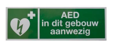 Sticker "AED in dit gebouw aanwezig" 10 cm x 30 cm
