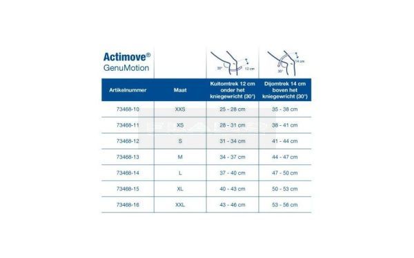 Actimove GenuMotion kniebrace maattabel