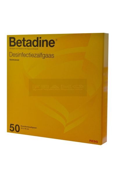 Betadine desinfectie zalfgaas 10 cm x 10 cm per stuk doosje