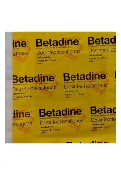 Betadine desinfectie zalfgaas 10 cm x 10 cm per stuk los