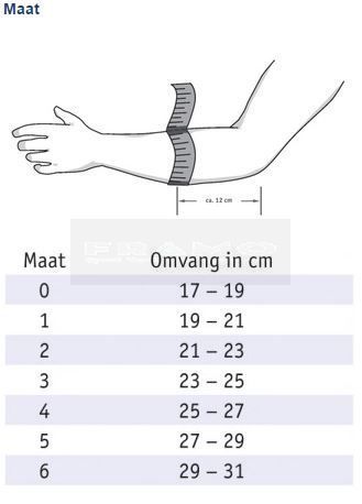 Bauerfeind EpiTrain voor gerichte compressie rond de elleboog maattabel