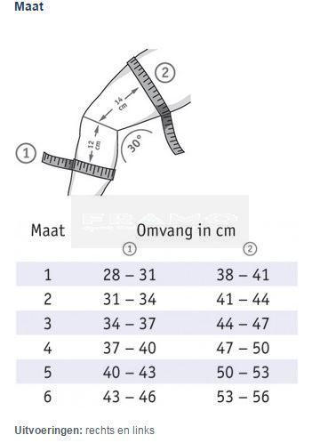 Bauerfeind GenuTrain S actieve kniebrace met scharnieren maattabel