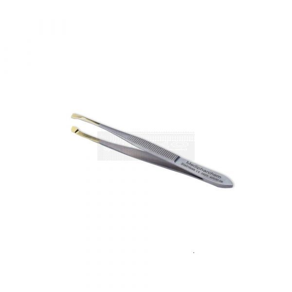 Epileerpincet 8 cm met goudkleurige tips, schuine bek