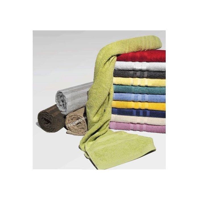 Handdoek 70 cm x 140 cm Wit (00), Geel (11), Vanille (14), Rood (33), Mandarijn - Oranje (38), Oudroze (39), Marineblauw (51), Lichtblauw (53), Petrol (54), Ecru (70), Choco (71), Cappuccino (75), Limoen (82), Zilvergrijs (90) en Antraciet (91).