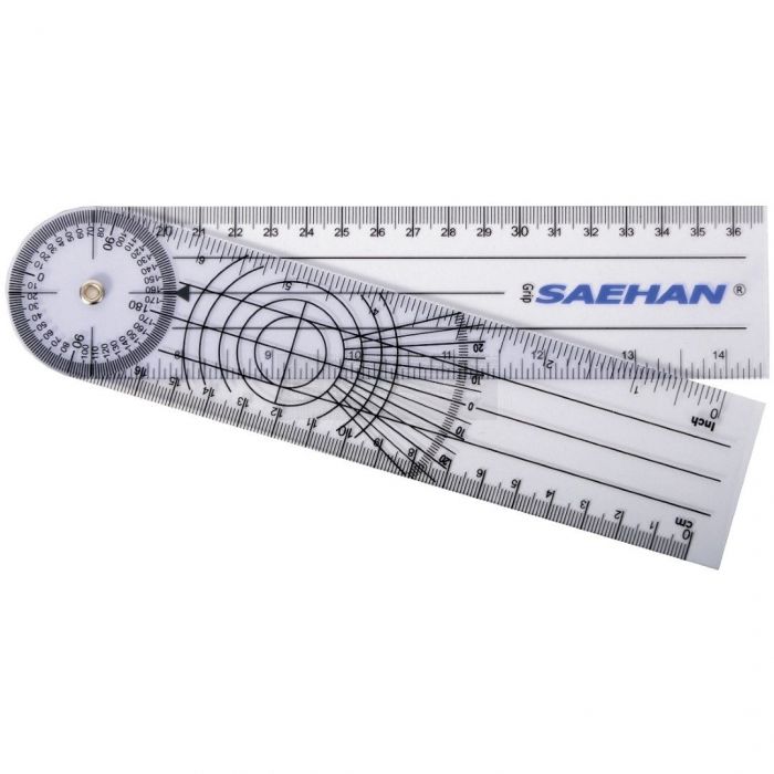 SAEHAN Rulong kunststof goniometer 20 cm transparant met graden- en centimeterschaal