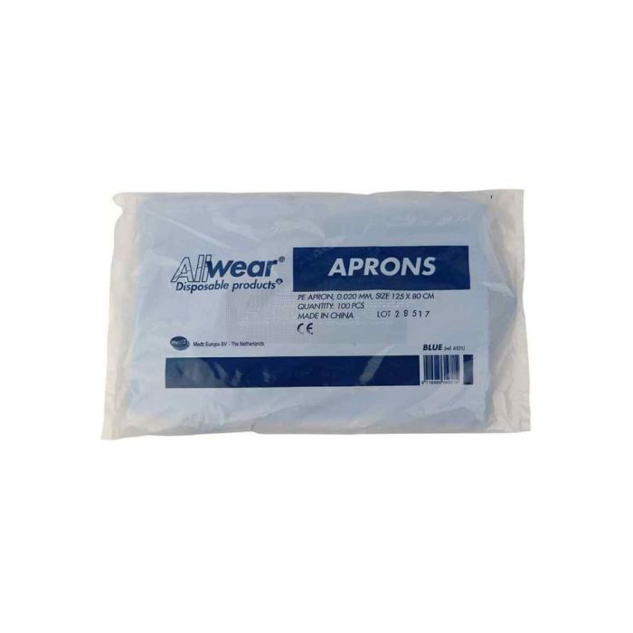 Schort PE 80 x 125 à 100 stuks blauw - 20mµ