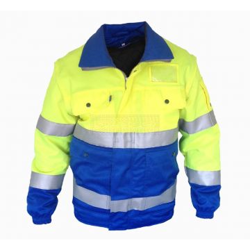EHBO-Pilotjack-geel-blauw-met-reflecterende-striping-FRAMO-Voorzijde
