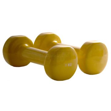 Vinyl dumbells 1 kg per paar geel