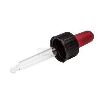 Glazen pipet met rode rubber pipetteerballon – druppelpipet voor 10 ml flesje