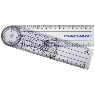 SAEHAN Rulong kunststof goniometer 20 cm transparant met graden- en centimeterschaal
