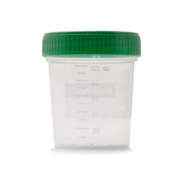 Urinebeker 120 ml met lekdicht schroefdeksel en maataanduiding tot 100 ml
